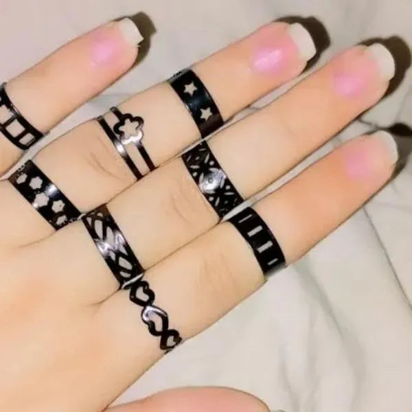 10Pcs Adjustable Black Gold Silver Rings Set for Men Women