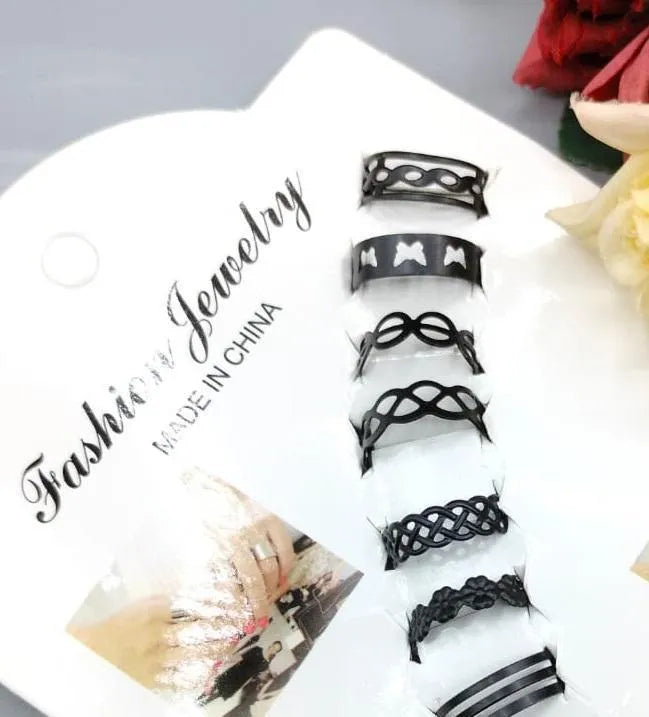 10Pcs Adjustable Black Gold Silver Rings Set for Men Women