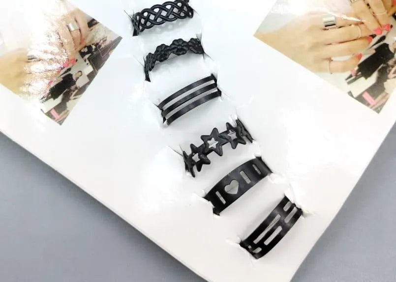 10Pcs Adjustable Black Gold Silver Rings Set for Men Women