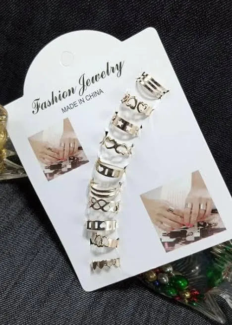 10Pcs Adjustable Black Gold Silver Rings Set for Men Women