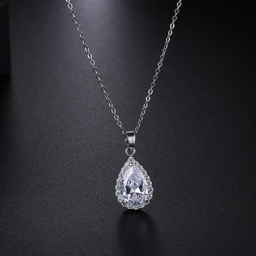 White Zircon Pendant Necklace Copper Pave Fashion