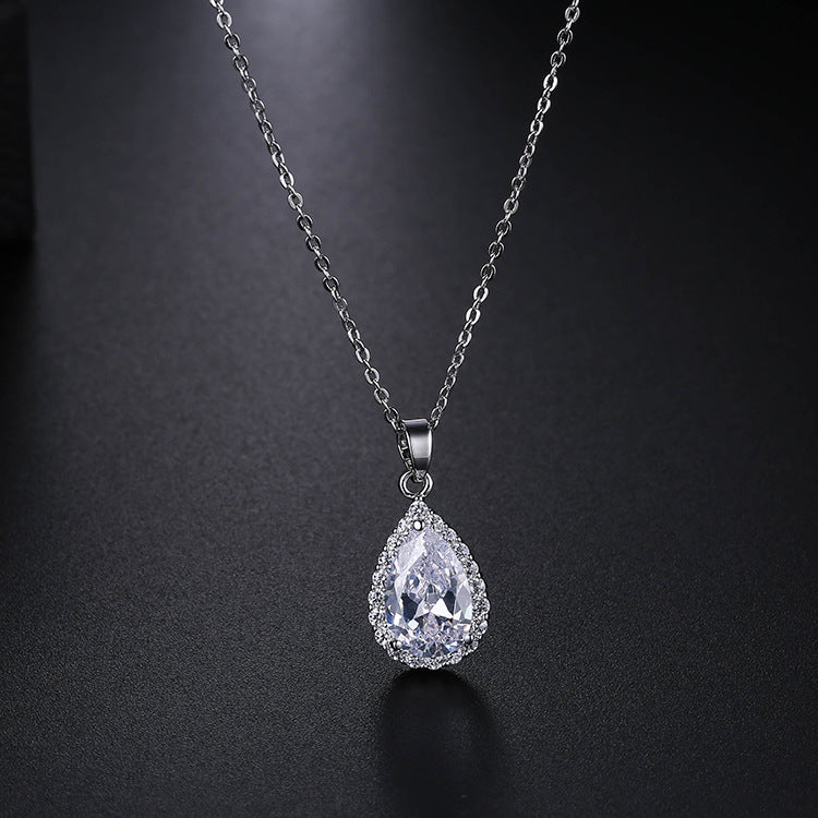 White Zircon Pendant Necklace Copper Pave Fashion