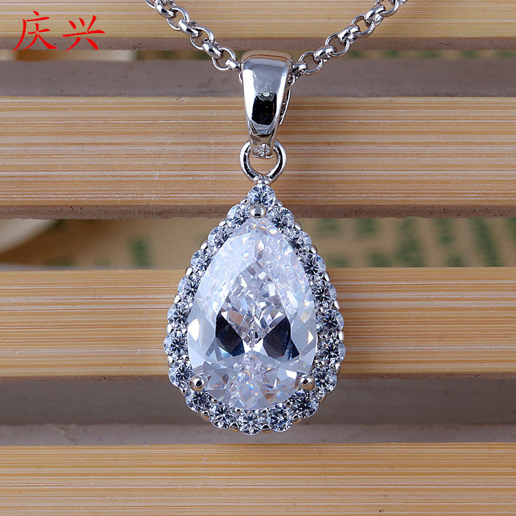White Zircon Pendant Necklace Copper Pave Fashion