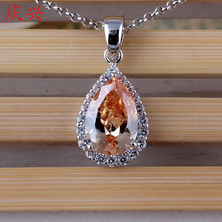 White Zircon Pendant Necklace Copper Pave Fashion