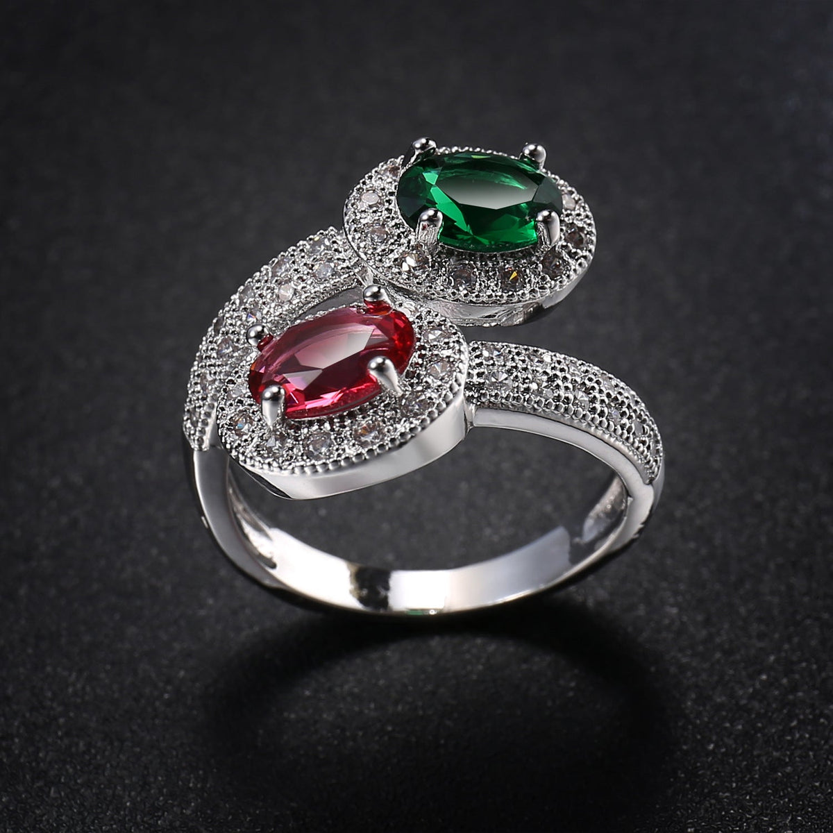 Women Fashion Ring Red Zircon Opening Jewelry