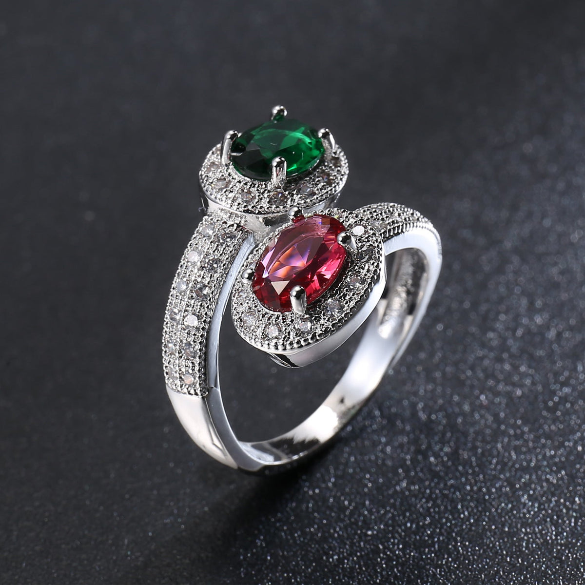 Women Fashion Ring Red Zircon Opening Jewelry