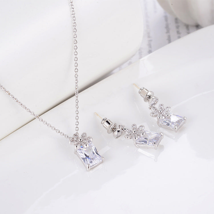 Red Zircon Wedding Earrings & Necklace Set