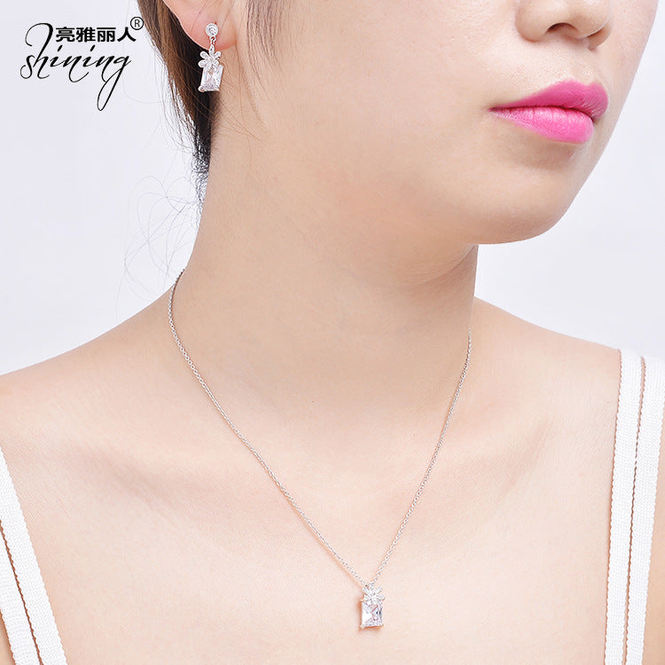 Red Zircon Wedding Earrings & Necklace Set