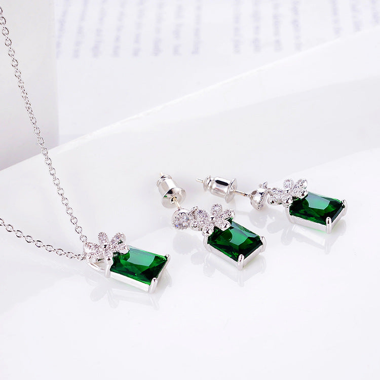 Red Zircon Wedding Earrings & Necklace Set
